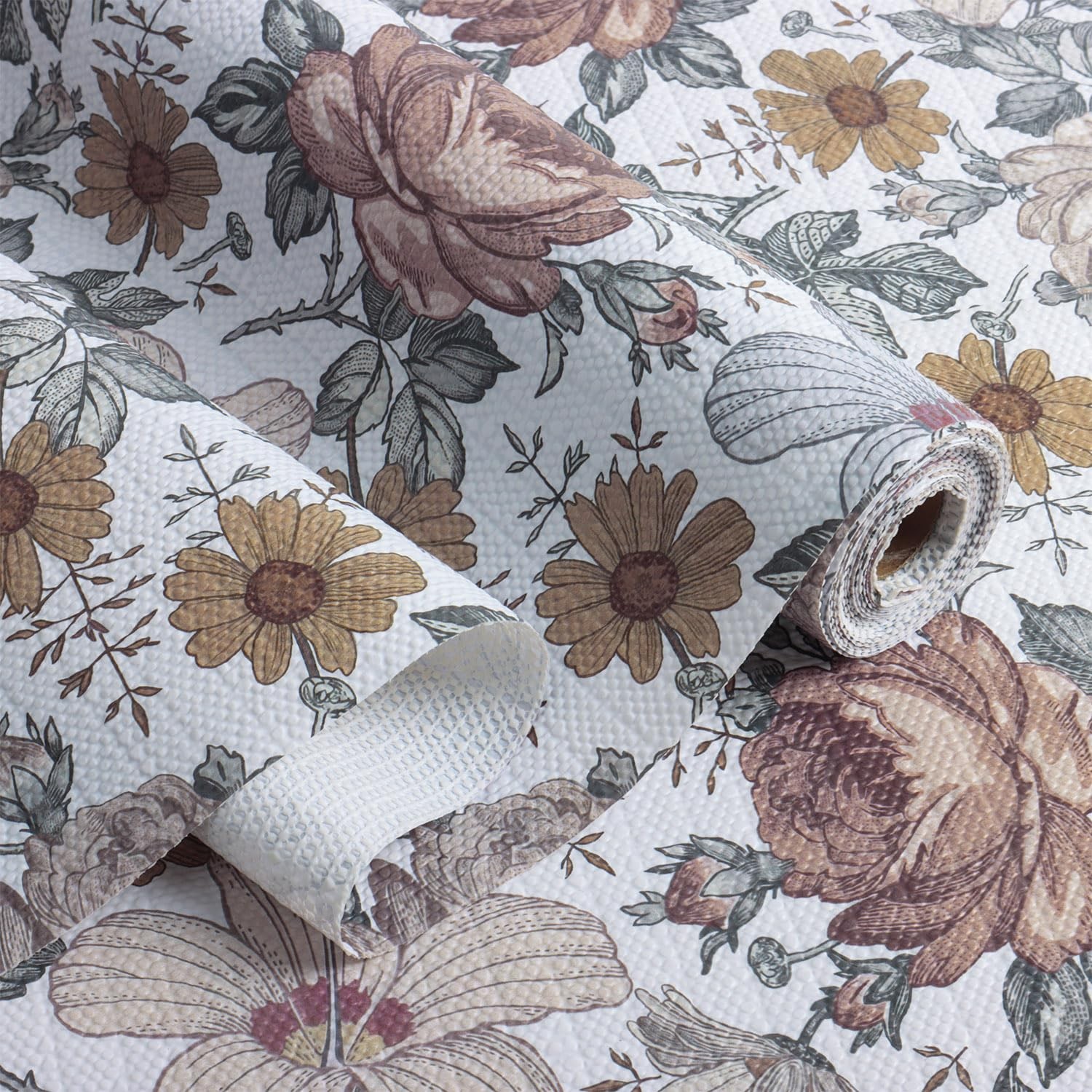 Floral Drawer Shelf Liners, Non Adhesive and Strong Non-Slip Cabinet Drawer S...