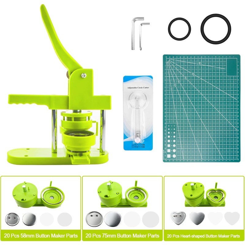 Button Maker Machine Multiple Sizes 2.25in+3in+2.24inHeart-Shaped(58/75mm/Heart)