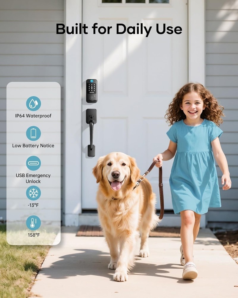 WiFi Smart Front Door Lock Handle Set Fingerprint Keyless Entry Digital Deadbolt