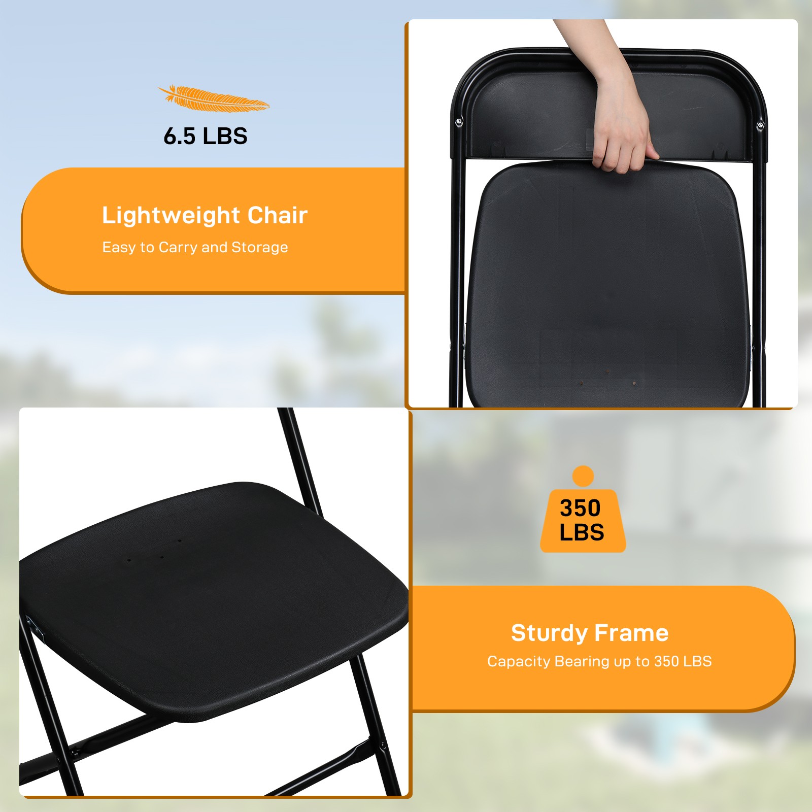 New 4PCS Commercial Black Plastic Folding Chairs Stackable Wedding Picnic Party