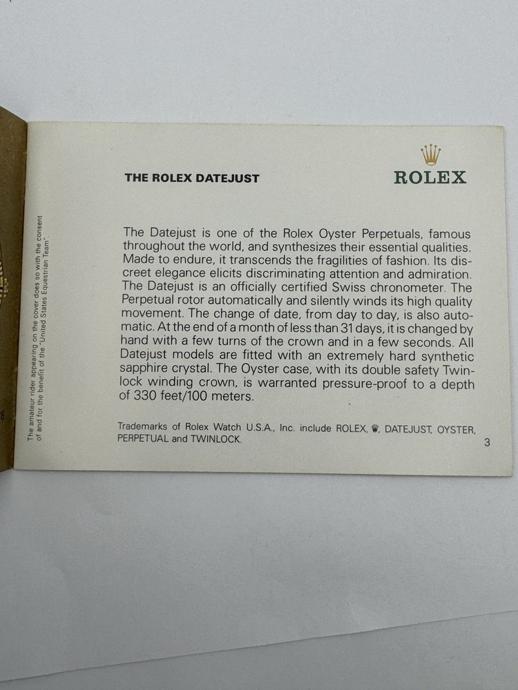 Vintage Rolex Datejust Booklet Brochure