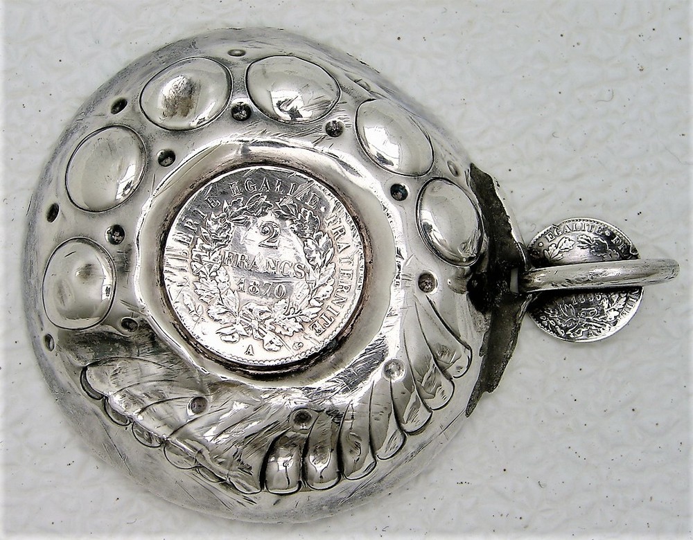 French Solid Silver Brandy Wine Taster Coin Bose & Coin Thumb Marked HN c1895