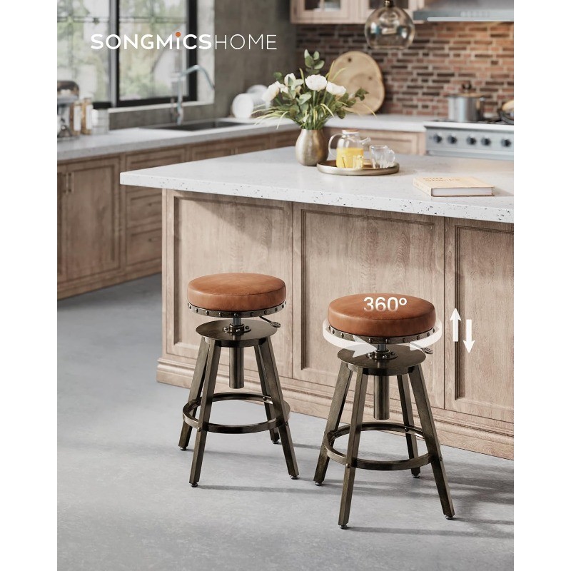 Bar Stools, Set of 2, Steampunk Counter Stool for Kitchen, Adjustable Height