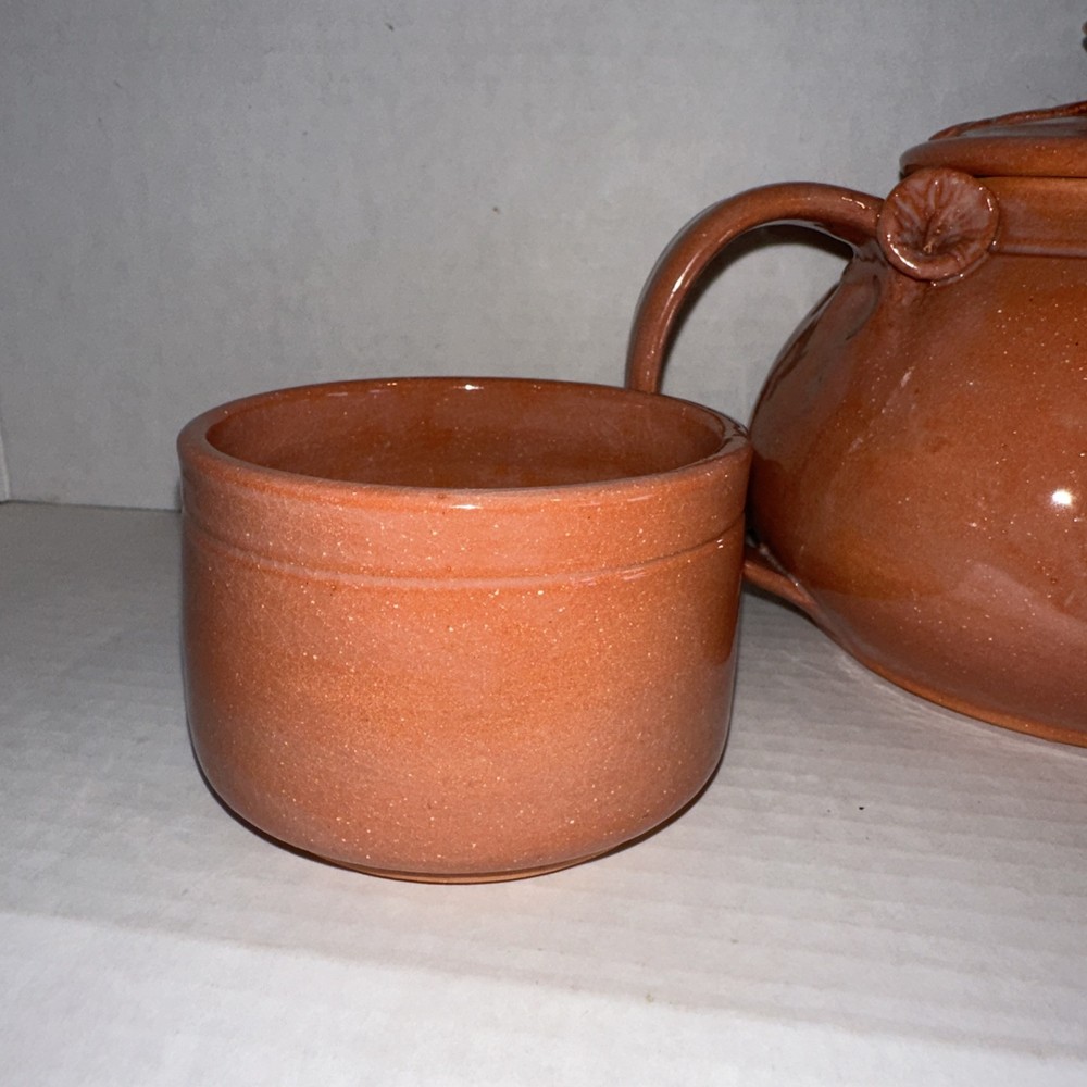 TERRA COTTA Clay TEAPOT + 2 TEA CUPS SET Pre-used