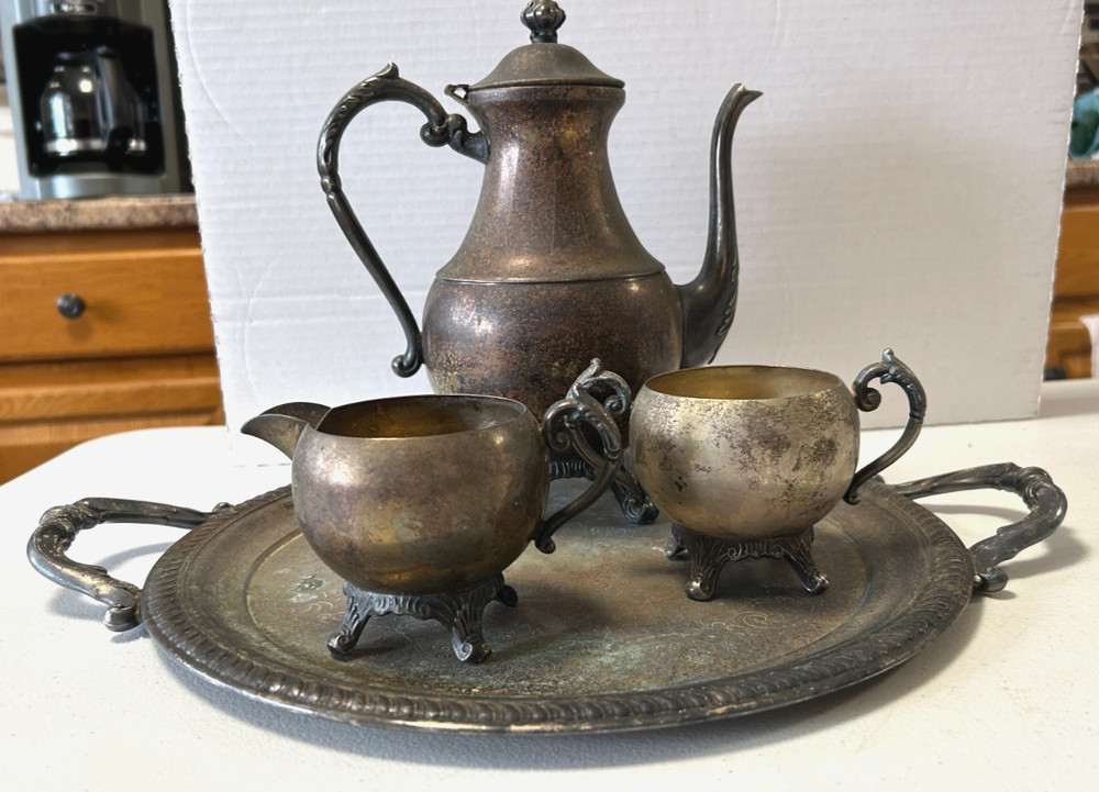 Vintage FB Rogers 4 Pc. Silver Plated Tea Serving Set Victorian Style Ornate