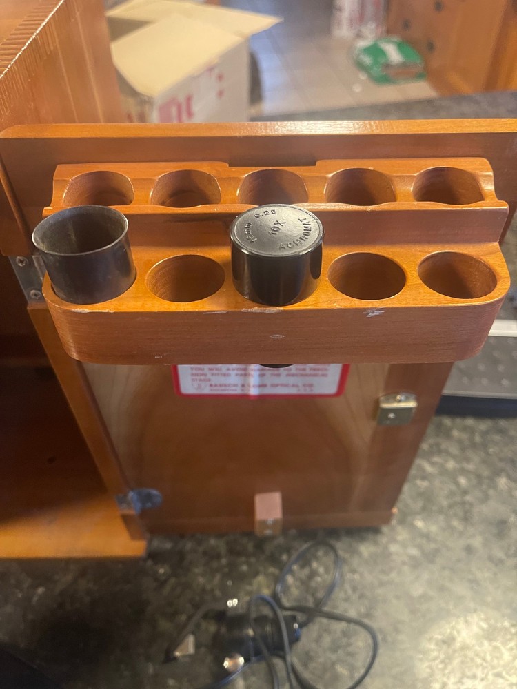 Antique Bausch & Lomb Microscope With Original Wooden Case Optics