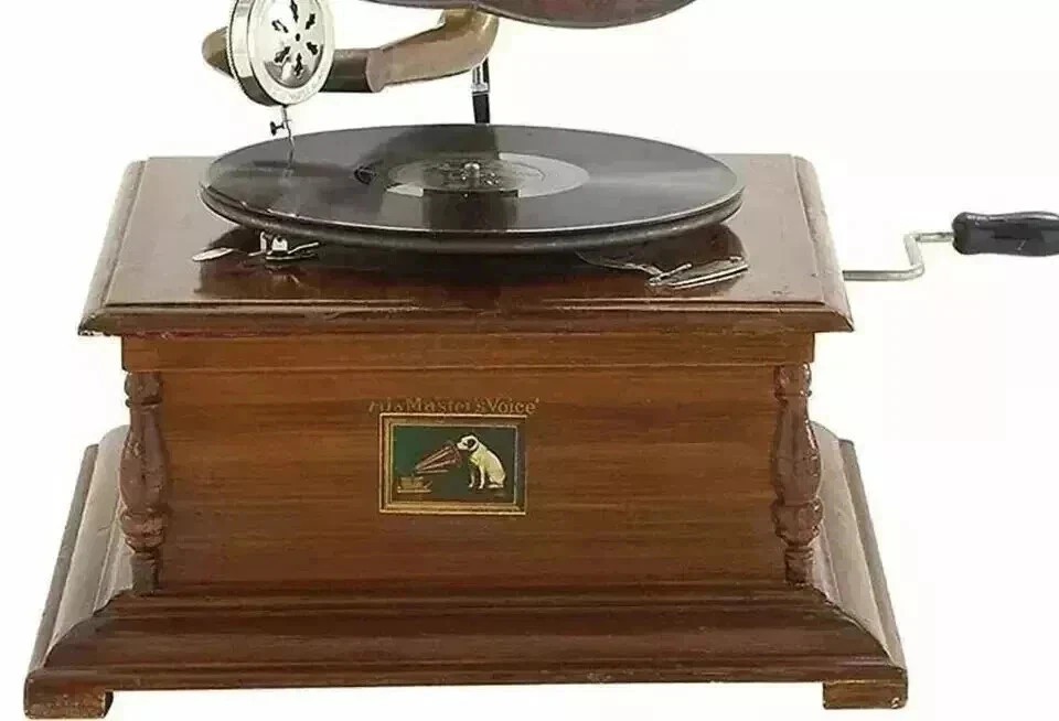 HMV Gramophone Functional Working Phonograph, win-up record player Antique