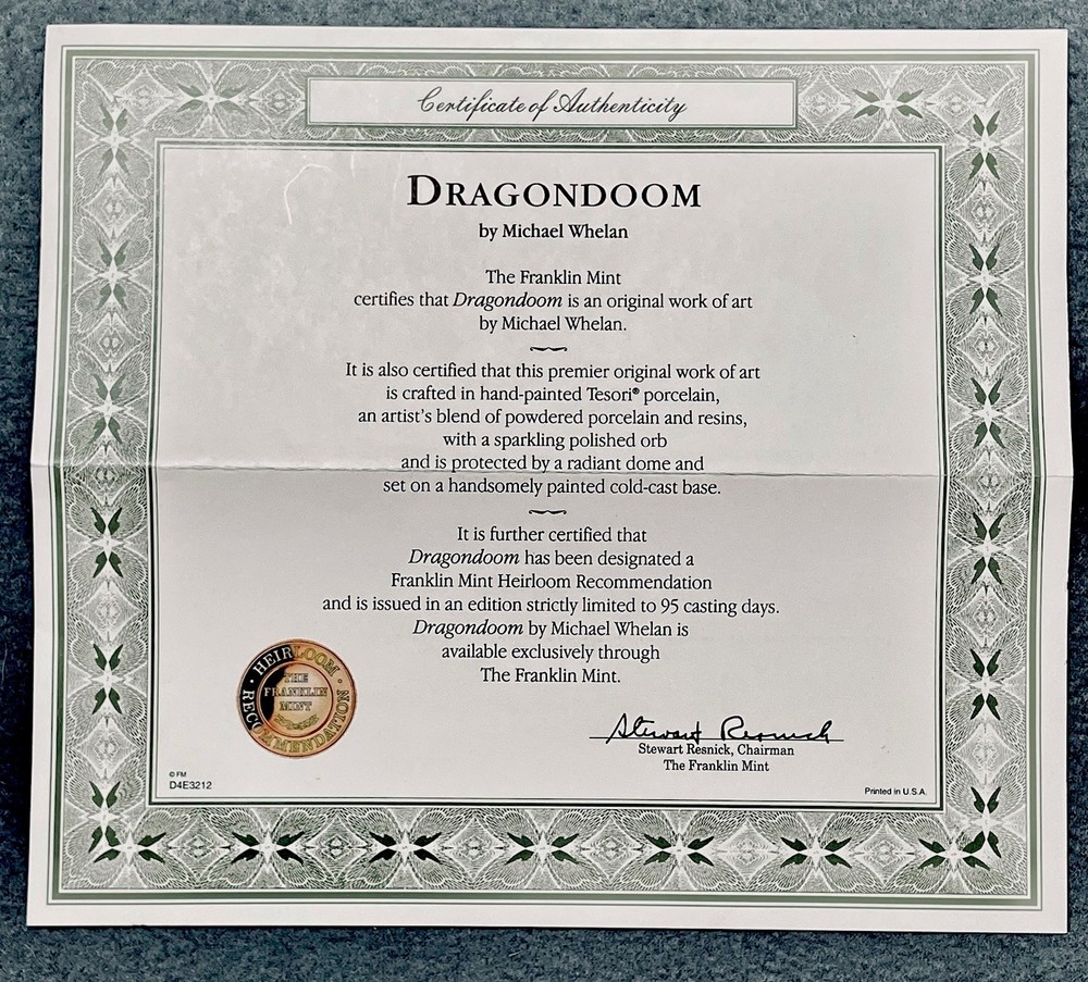 Franklin Mint Statue ‘Dragondoom’ By Michael Whelan Limited Edition With COA
