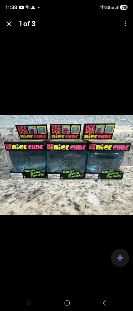 Nee Doh Nice Cube Super Solid Squish! - Lot of 3 - Blue  - New!
