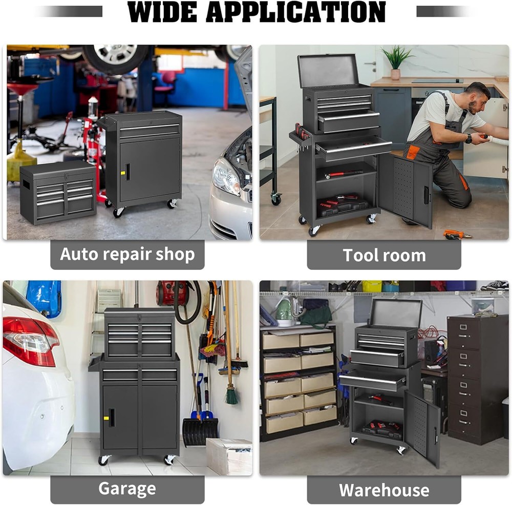 4-Drawer Rolling Tool Chest Detachable Tool Box Storage Cabinet Adjustable Shelf
