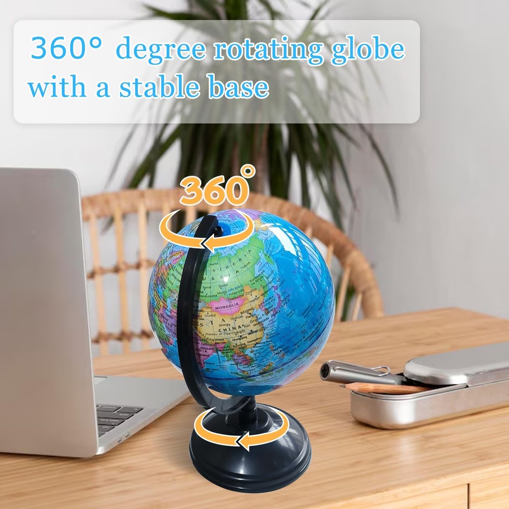 WORLD GLOBE EARTH Map Rotating Geography Ocean Classroom Learning Desktop 6...