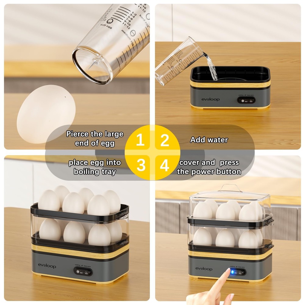 Rapid Egg Cooker 12 Eggs Capacity Hard Medium Soft Boiled Poacher 1 Pc