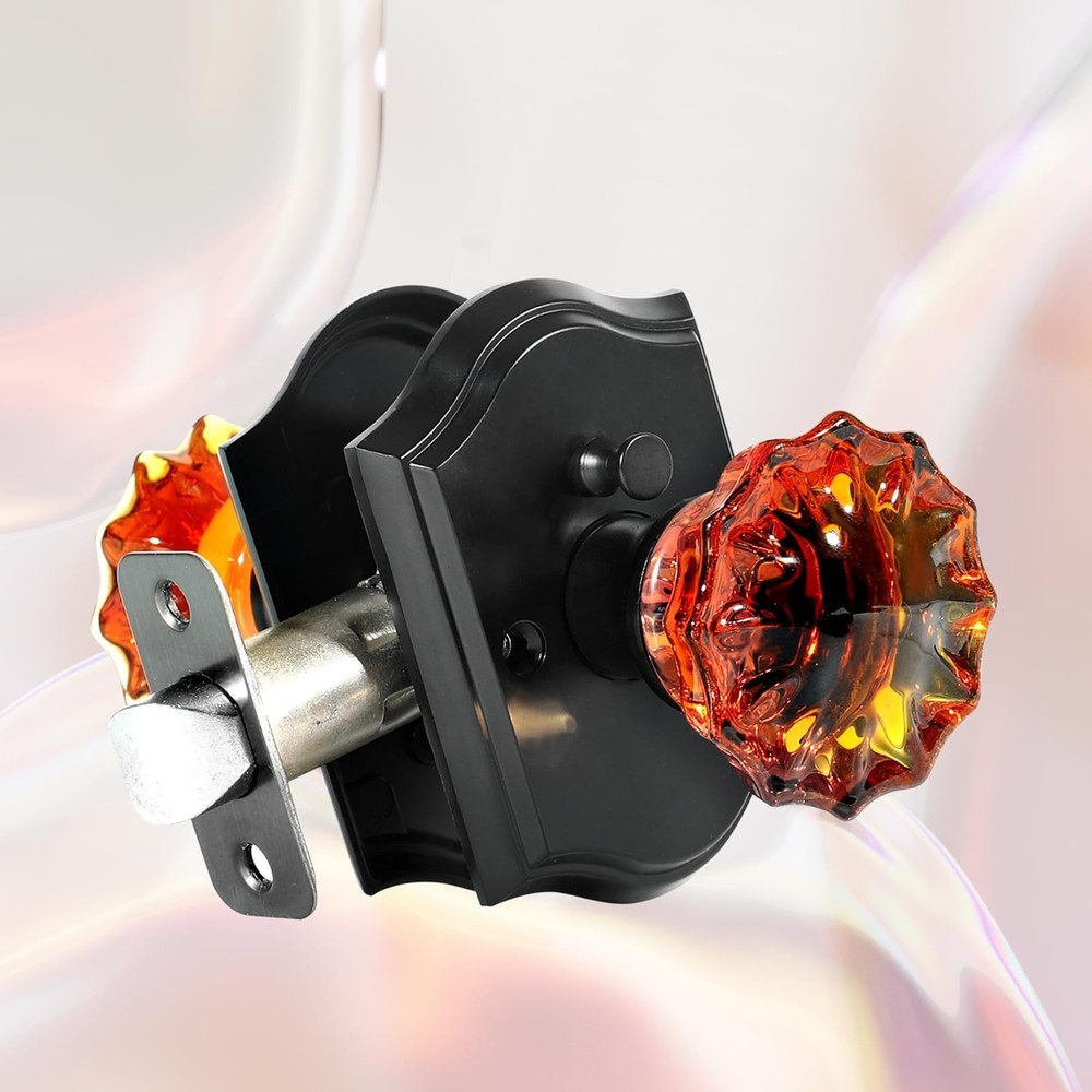 Crystal Door Knobs, Black Brown Glass Door Knobs Interior Rose Shape with Loc...