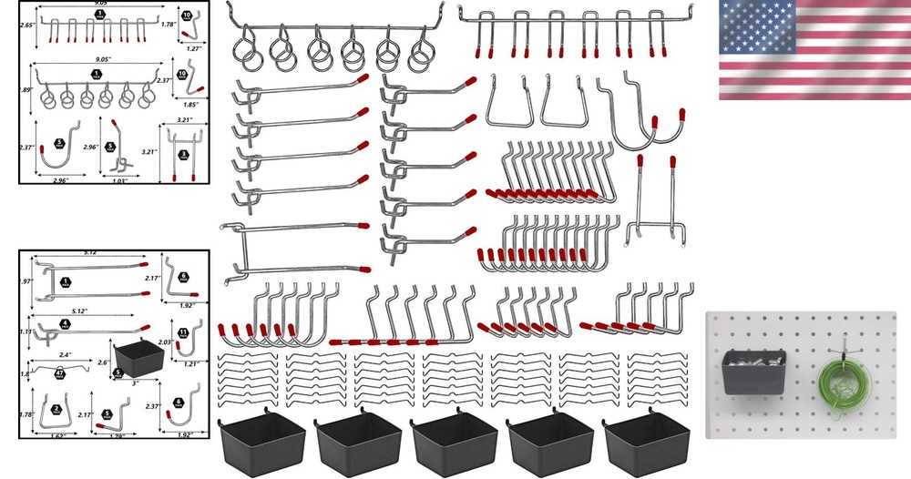 114-Piece Metal Pegboard Hooks Assortment - Ultimate Tool Organization Solution