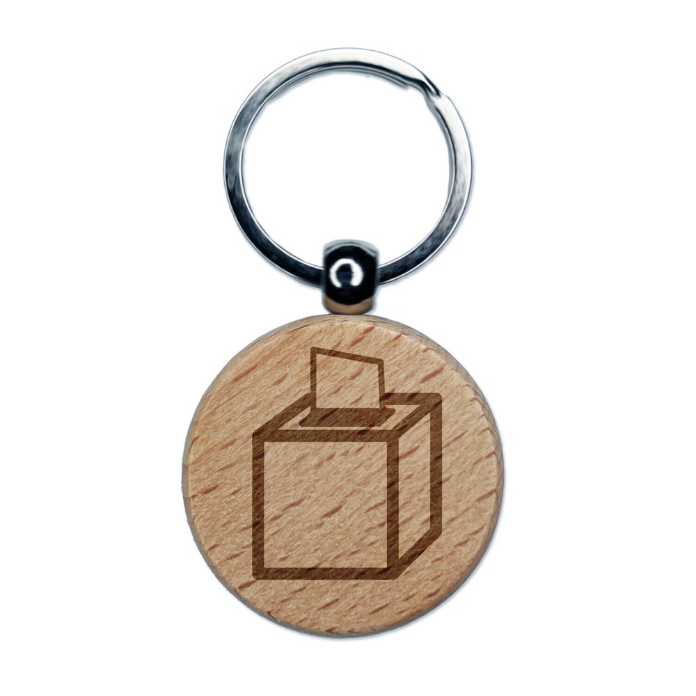 Tissue Box Engraved Wood Round Keychain Tag Charm