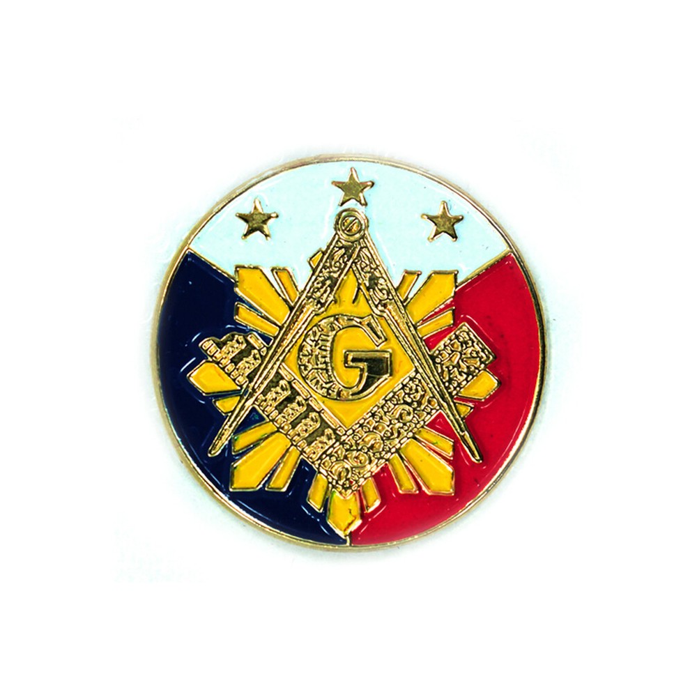 Sunburst Square & Compass Round Masonic Lapel Pin
