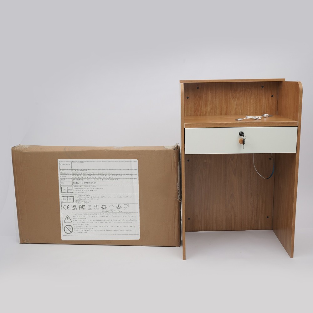 Reception Desk with LED Light Checkout Counter Table w/ Storage Drawer Store Use