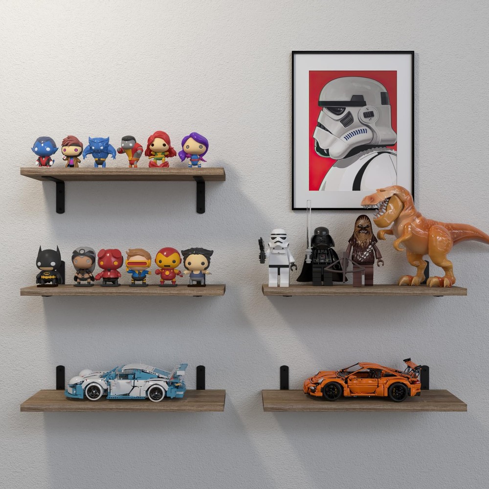 DOLLFIO Floating Shelves, 5 Sets Wall Wood Basic, Rustic Brown