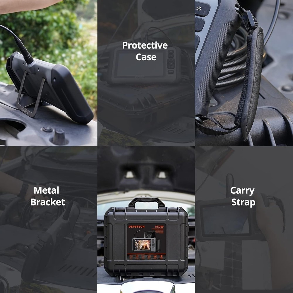 Endoscope, 7'' IPS Screen Borescope Camera with Light, Triple-Lens Inspection Ca