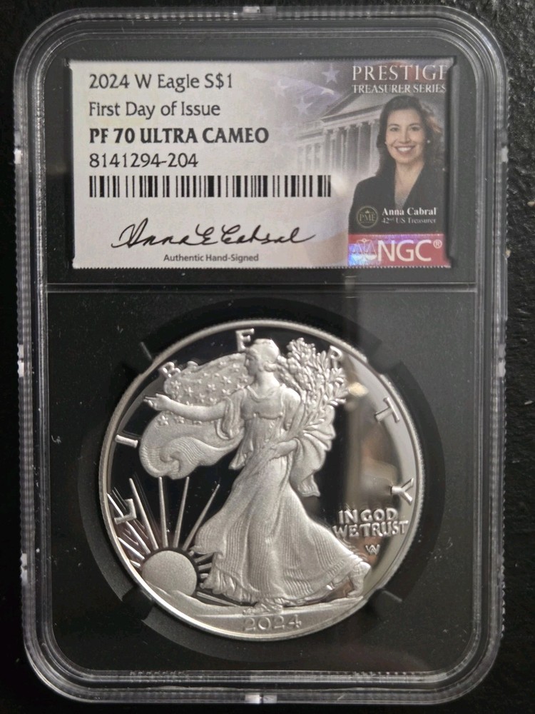 2024 W PROOF SILVER EAGLE NGC PF70 UCAM FIRST DAY ISSUE CABRAL SIGNED PRESTIGE