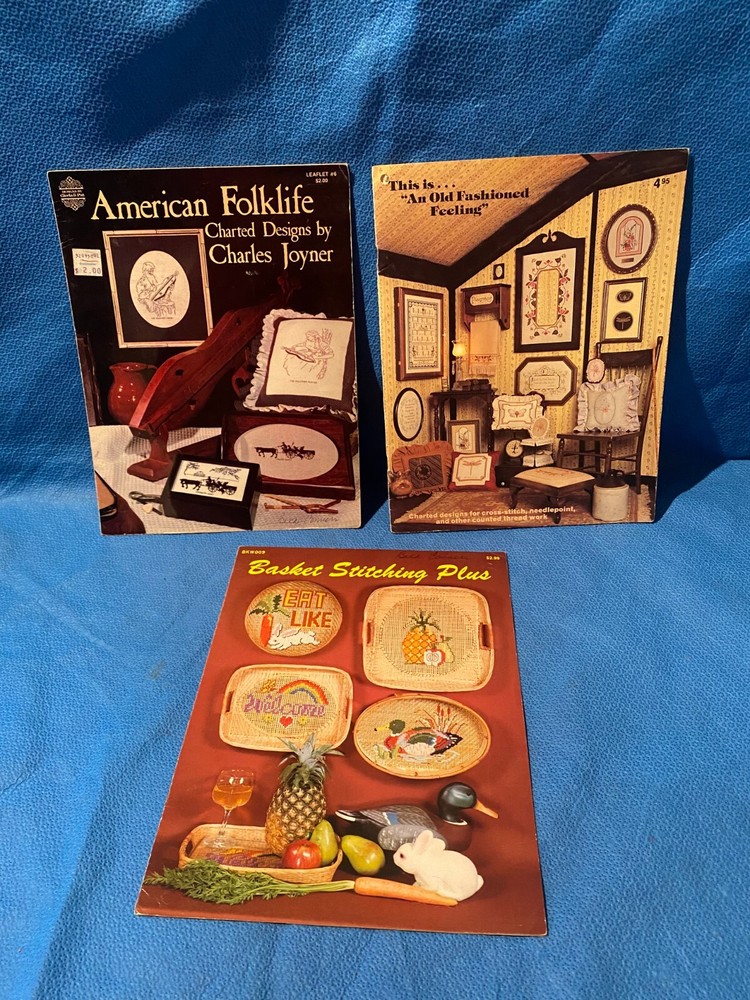 2 Country Cross Stitch Pattern Booklets and 1 Basket Stitching Booklet