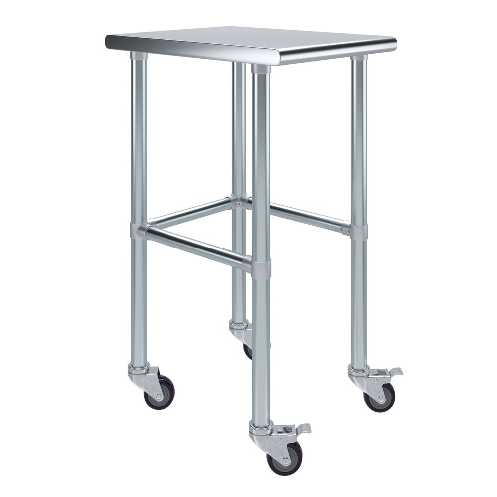 24 in. x 18 in. Stainless Steel Work Table Open Base & Wheels | Mobile Table