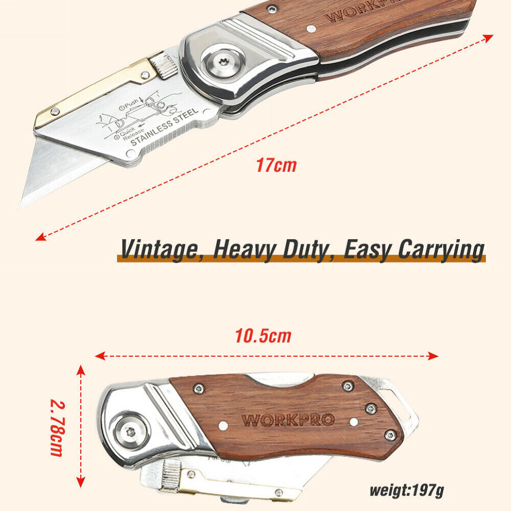 WORKPRO Compact Folding Utility Knife Belt Clip Back Lock Quick-Change Blades US