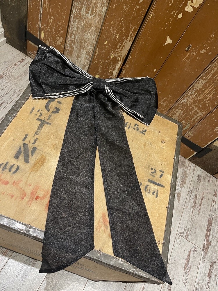 Large Bow Brooch Black Gemstones Accessory