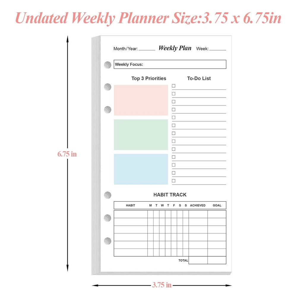 (2-Pack) A6 Weekly Planner Refills for Filofax Personal 2-Pack, White
