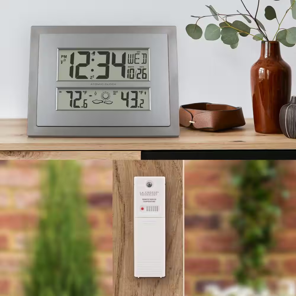 Atomic Digital Clock with Temperature and Forecast in Gray/Silver