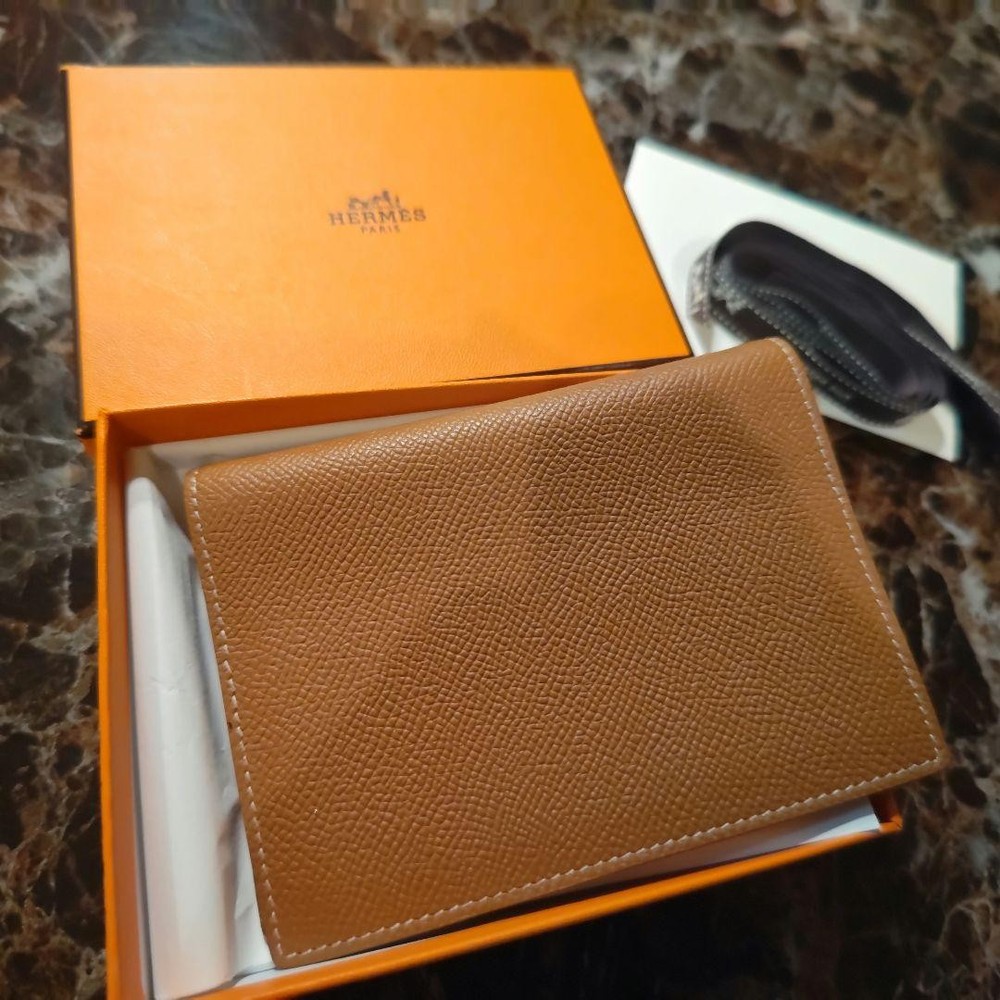 HERMES Notebook Cover Leather Brown Simple and Elegant New with Box