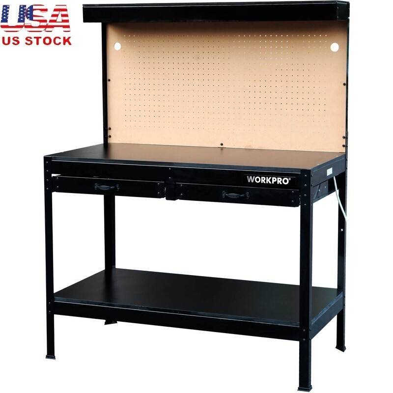 Multi-Purpose 48 Inch Workbench with Storage Light Pegboard Tool Organizer