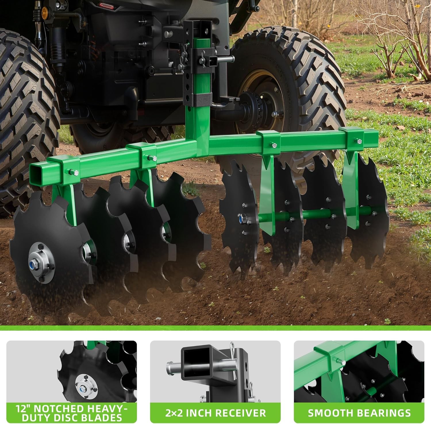 32" Cut Width Disc Plow Harrow With 2" Receiver Hitch Mount for ATVs /UTVs Heavy