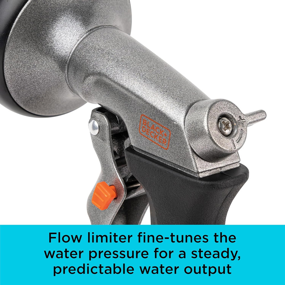 Black + Decker® 8-Pattern Zinc Front Trigger Nozzle – Durable Metal Build, Comfo