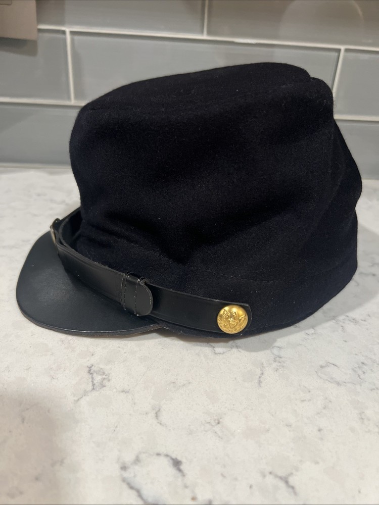 Civil War Style Kepi Hat Black Wool Cap Eagle Button Union Forge Cap