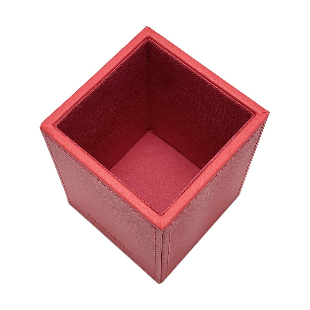 UnionBasic Square Pen Holder, Leather Pencil Cup, Desktop Caddy Red