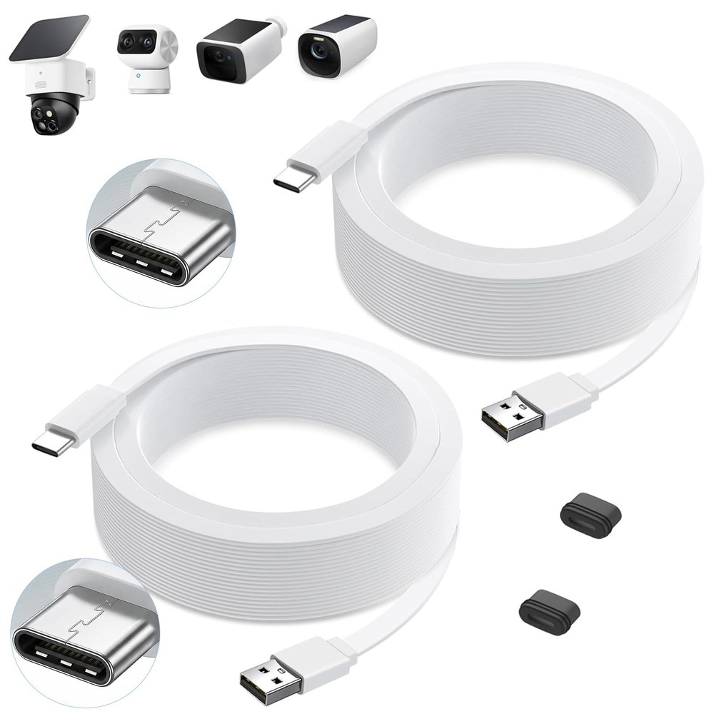 2Pack Power Cable for eufy SoloCam S220/S340, C210, USB Type-C White