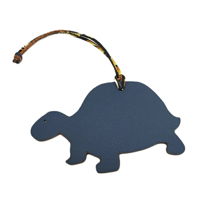 HERMES Charm Petit Ash Turtle Leather Orange Navy Authentic From Japan