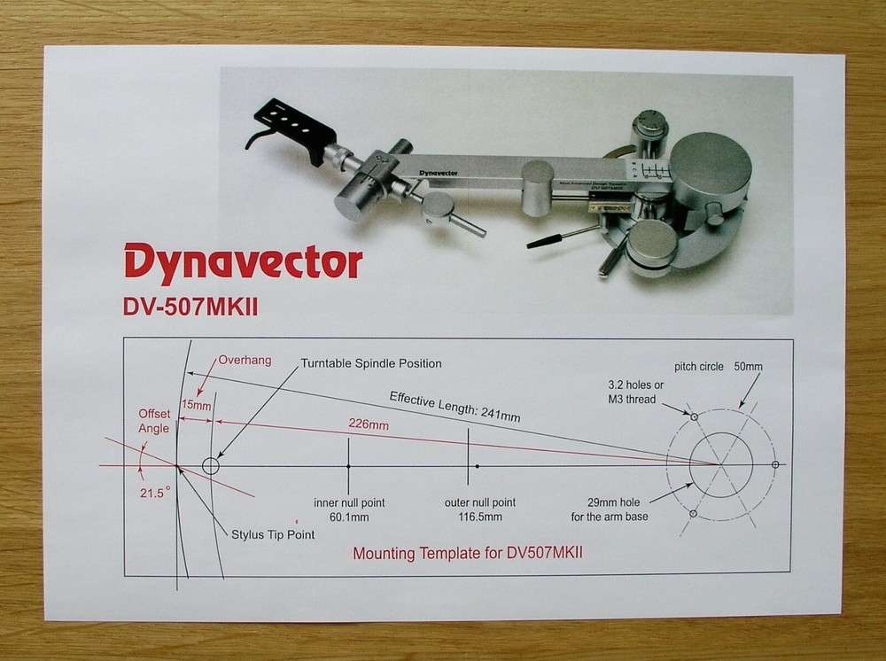 Dynavector DV-501/505/507/507MKII Custom Designed Tonearm Alignment Protractor