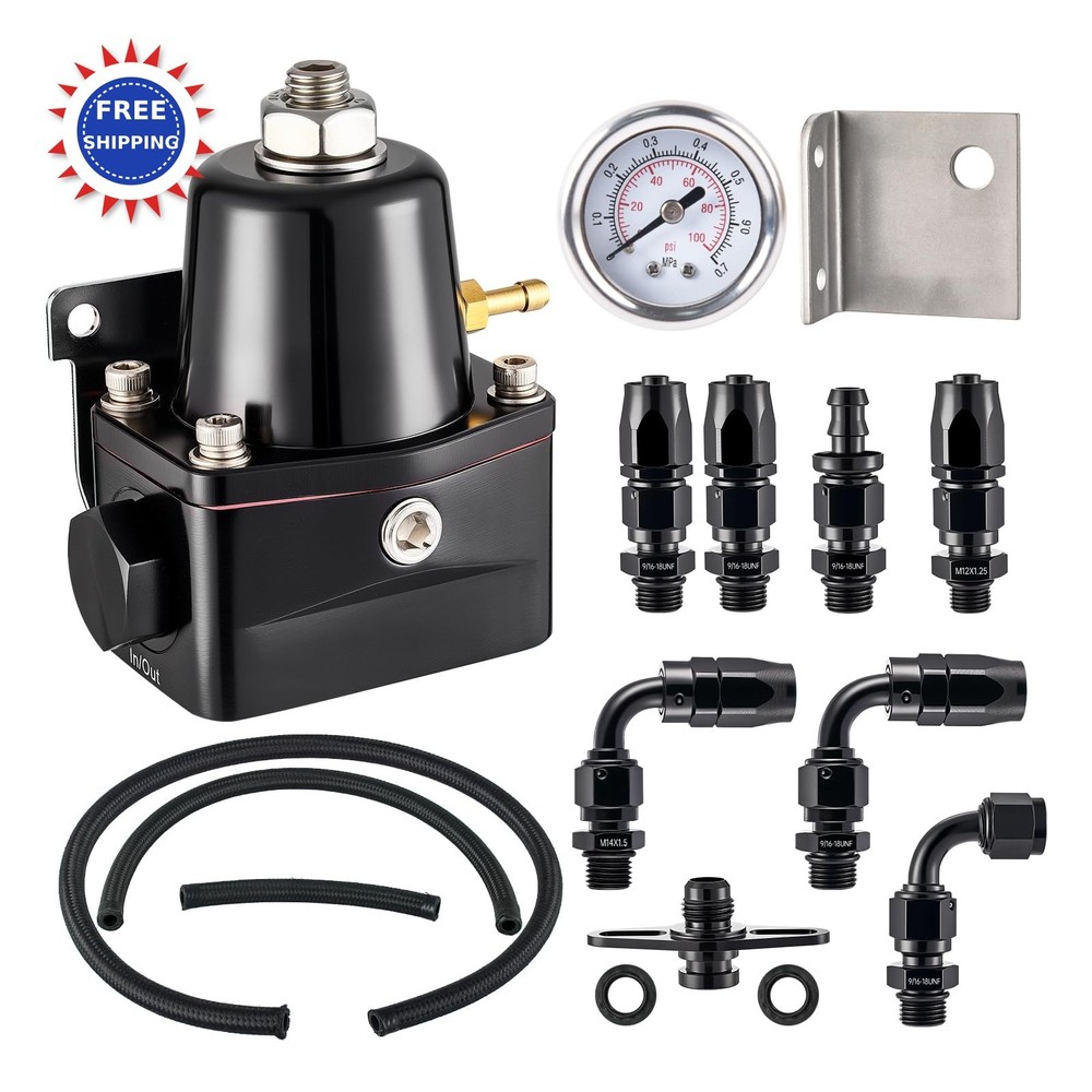 Fuel Pressure Regulator 6AN EFI Bypass Return Adjustable 30-70PSI Black EVIL