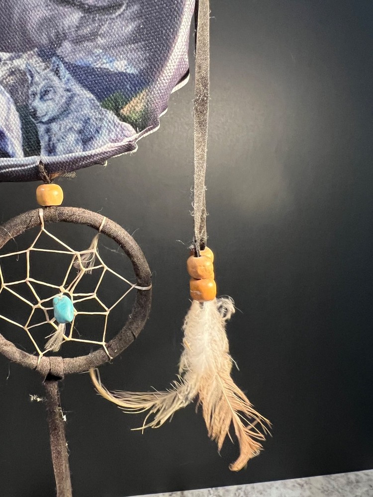 Wolf Theme Webbed Dream Catcher - Small Size - Preowned Native American