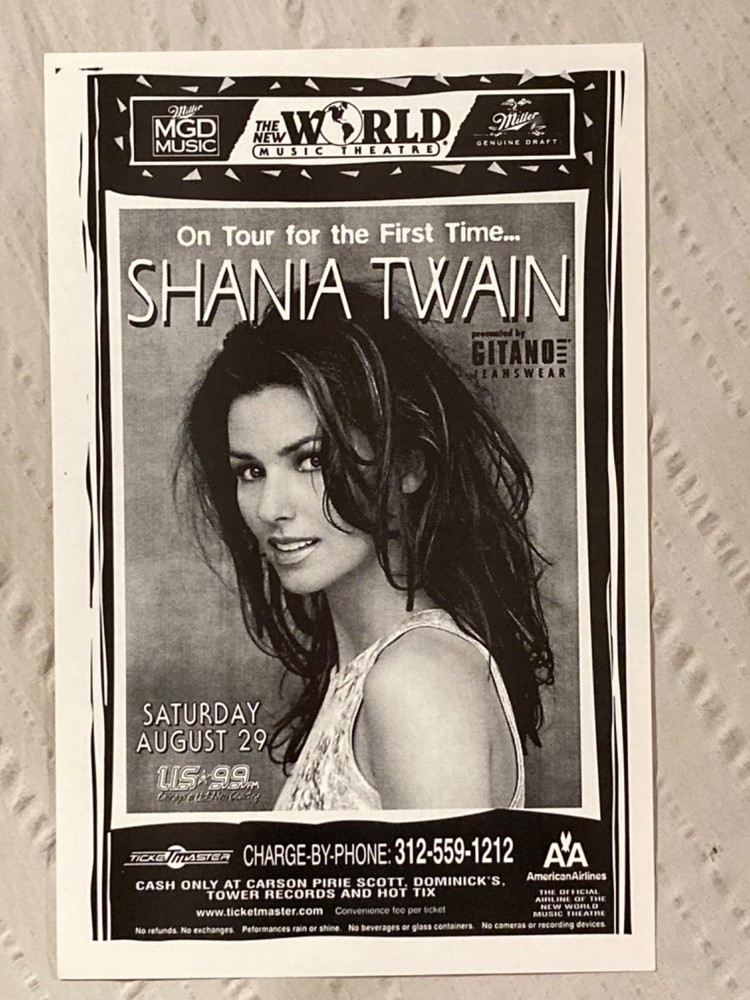Shania Twain 1998 Tour Poster New World Music Theatre Chicago Country Music US99