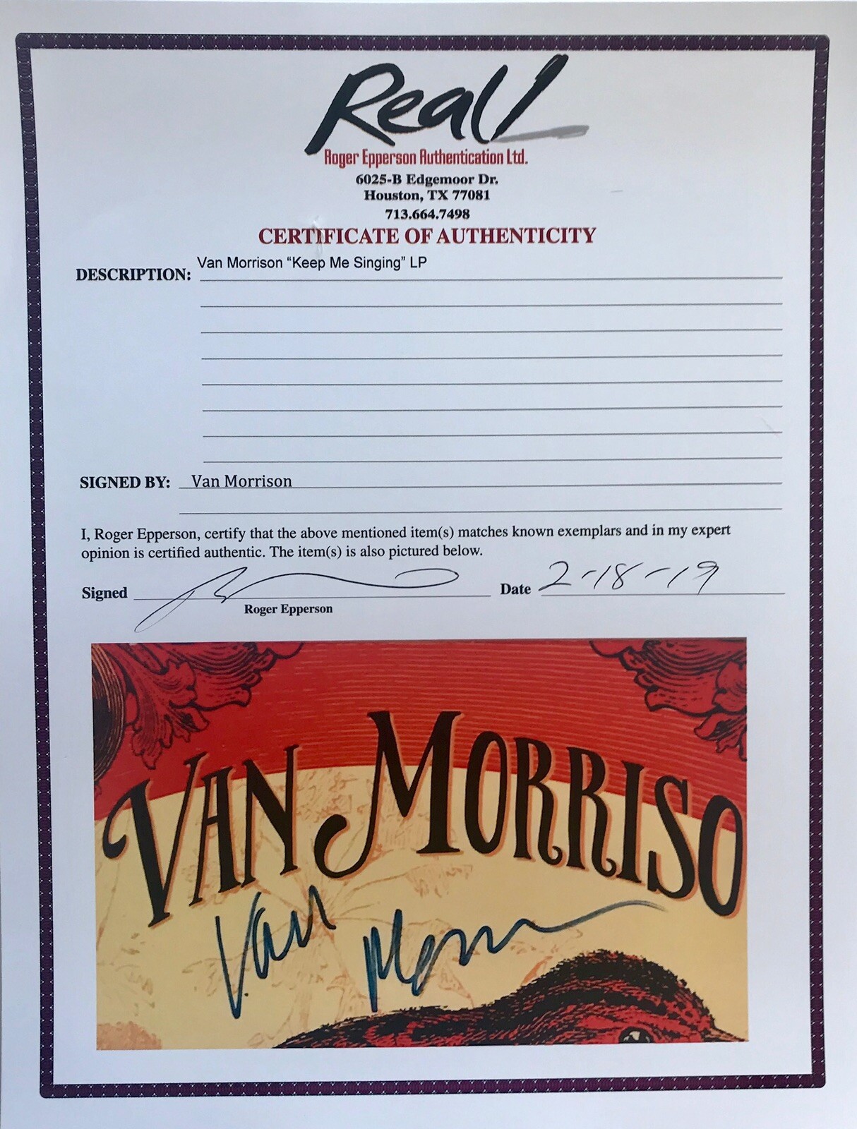 Van Morrison signed album keep me singing lp autographed new