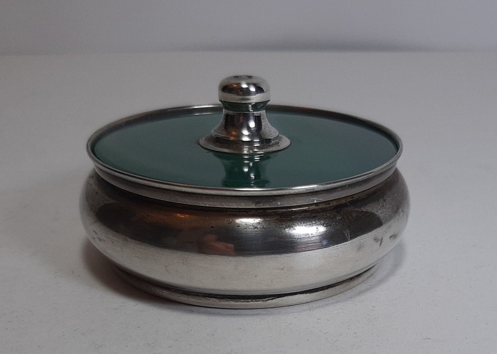 Small Round Box 925 Silver Solid Green Plastic Lid cm 6.5