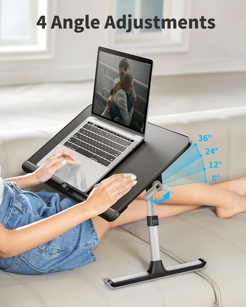 Elegant Adjustable Laptop Bed Tray Table - Foldable Design with Storage Drawer