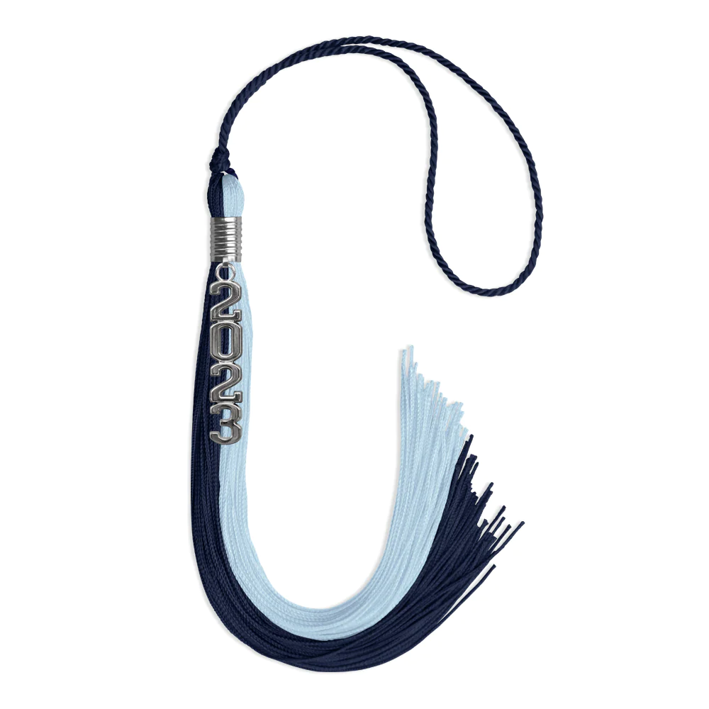 Endea Graduation Dark Navy Blue/Light Blue Tassel With Silver Stacked Date Drop