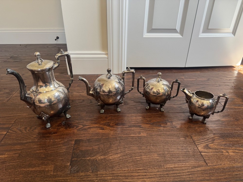 Vintage Wilcox Silver Plate Coffee and Tea Set 4 Piece Set