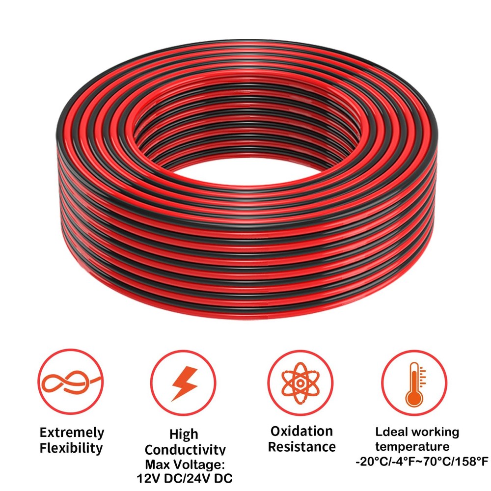10 Gauge 2 Conductors 30FT Electrical Wire, Red Black Cable, 30FT, Red,