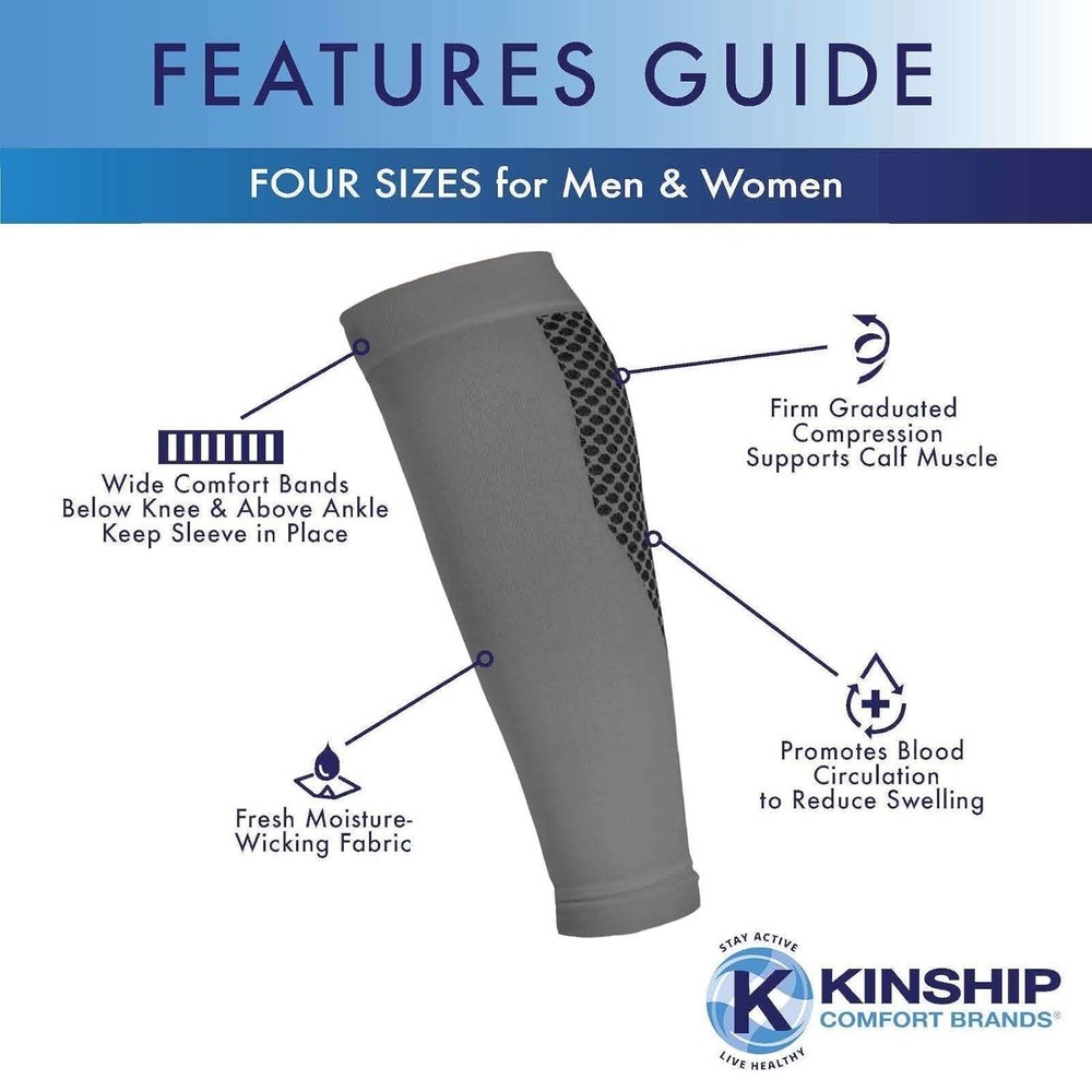 Moisture-Wicking Compression Calf Sleeves - Medium, White for Active Lifestyles