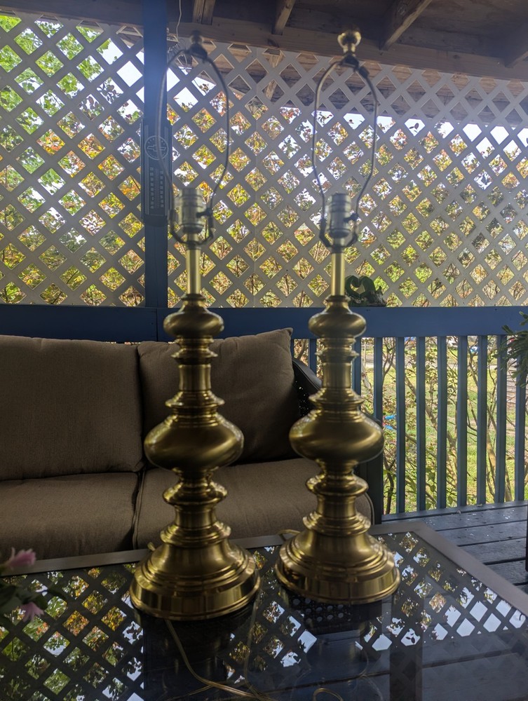 Vintage Mid Century Solid Brass Finial Shape Table Lamps- a Pair